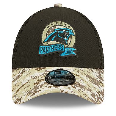 Men's New Era Black/ Carolina Panthers 2022 Salute To Service 9FORTY Snapback Trucker Hat