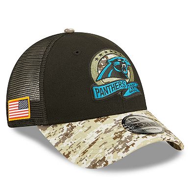 Men's New Era Black/ Carolina Panthers 2022 Salute To Service 9FORTY Snapback Trucker Hat