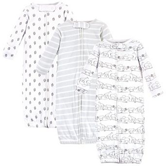 Touched by Nature Baby Organic Cotton Zipper Long-Sleeve Gowns 3 pk Safari, Preemie