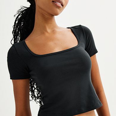 Juniors SO?? Cropped Square Neck Tee