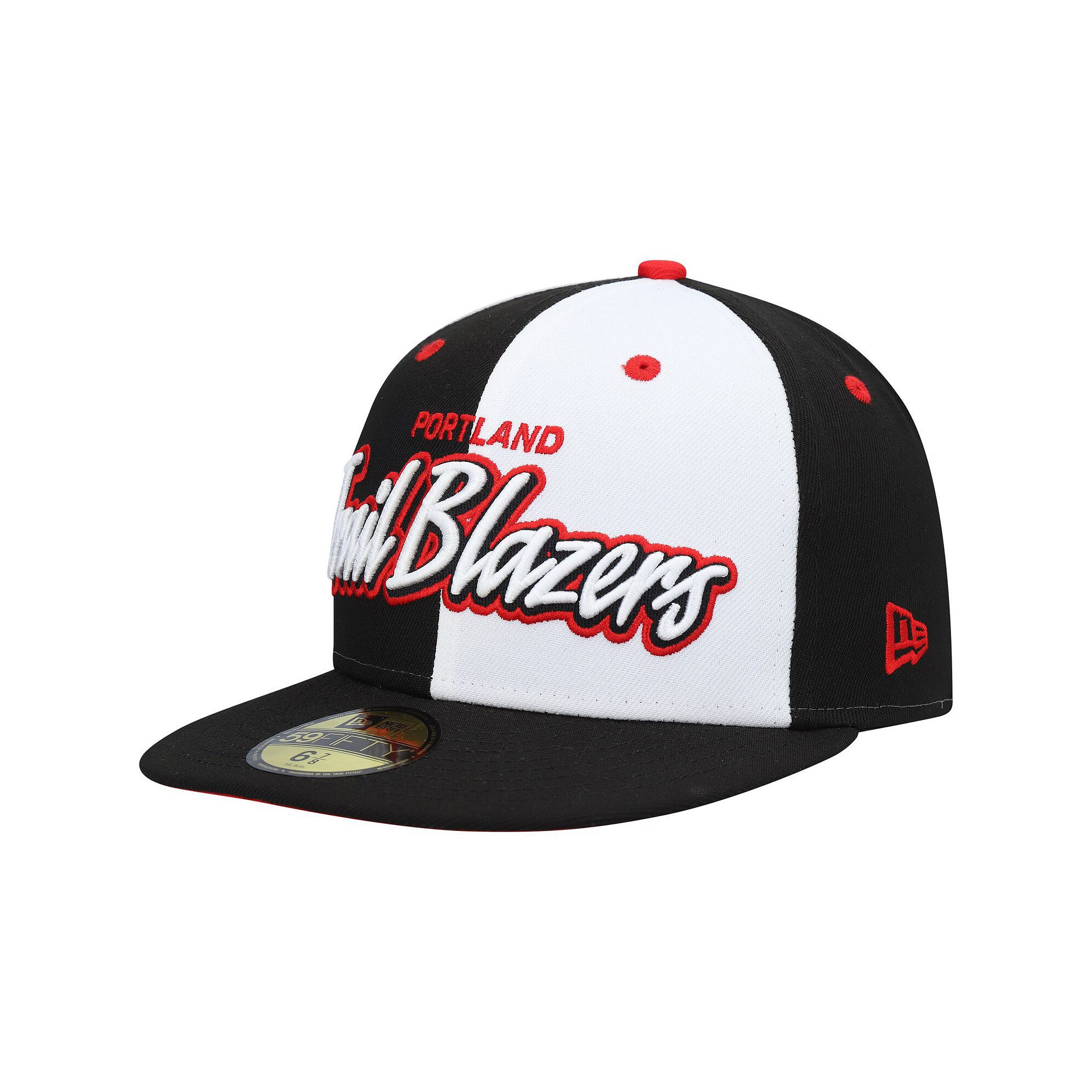 Mens New Era Black/White Portland Trail Blazers Script Pinwheel 59FIFTY Fi