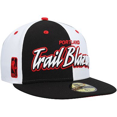 Men's New Era Black/White Portland Trail Blazers Script Pinwheel 59FIFTY Fitted Hat