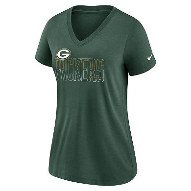 Women's Nike Heathered Green Green Bay Packers Lock Up Tri-Blend V-Neck T-Shirt