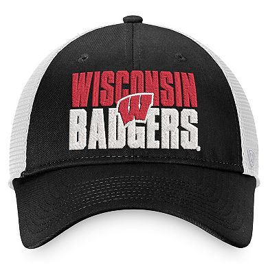 Men's Top of the World Black/White Wisconsin Badgers Stockpile Trucker Snapback Hat