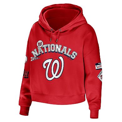 Women's WEAR by Erin Andrews Red Washington Nationals Modest Patches Cropped Pullover Hoodie