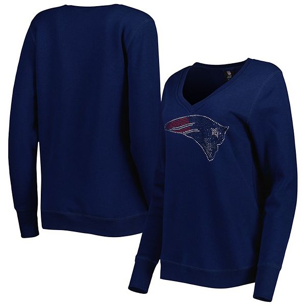 Womens Cuce Navy New England Patriots Deep V Neck Pullover Sweatshirt