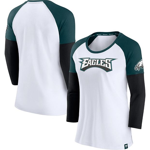 Women's Fanatics Branded White/Midnight Green Philadelphia Eagles Durable  Raglan 3/4-Sleeve T-Shirt