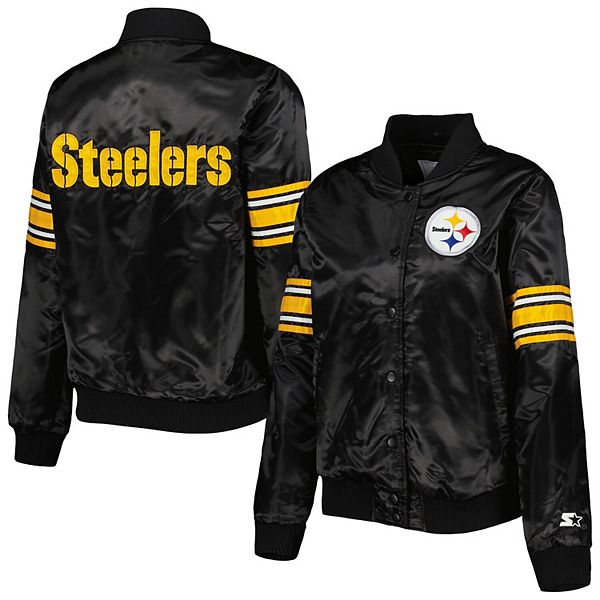 Pittsburgh Steelers Starter Women's Line Up Satin Full-Snap Varsity Jacket  - Black