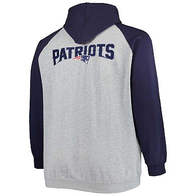 Men's Heather Gray New England Patriots Big & Tall Fleece Raglan Full-Zip Hoodie Jacket