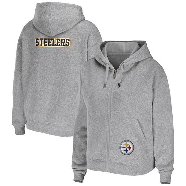 Women's WEAR by Erin Andrews Heathered Gray Pittsburgh Steelers Team  Full-Zip Hoodie