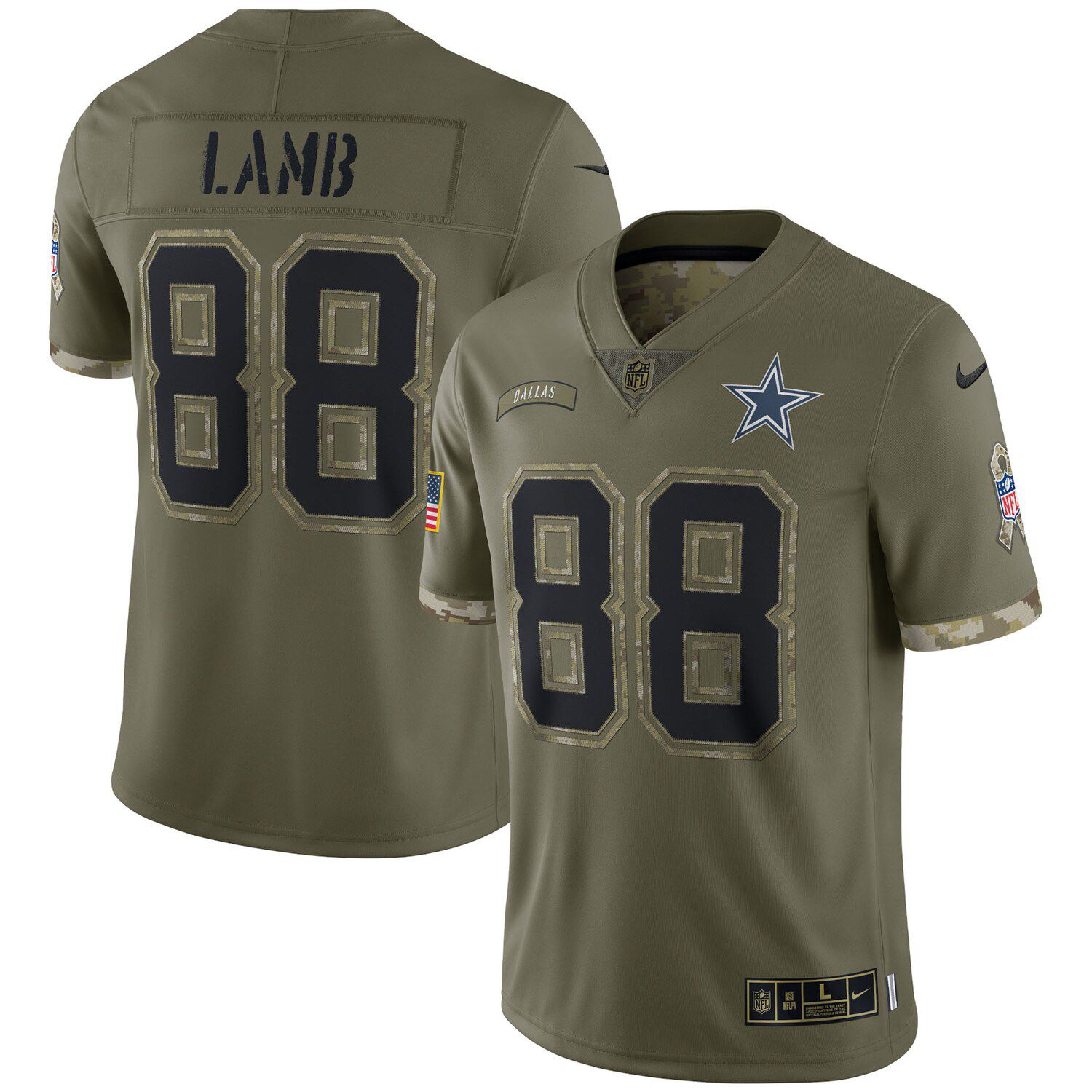 Youth Dallas Cowboys CeeDee Lamb Nike Olive 2022 Salute To Service Player  Limited Jersey