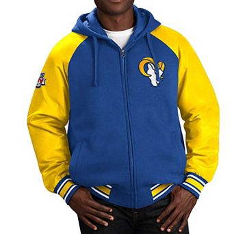 Men's G-III Sports by Carl Banks Royal Los Angeles Rams Defender Raglan Full-Zip Hoodie Varsity Jacket