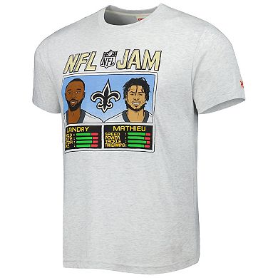 Men's Homage Jarvis Landry & Tyrann Mathieu Heather Gray New Orleans Saints NFL Jam Tri-Blend T-Shirt