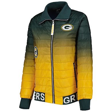 Women's The Wild Collective Green/Gold Green Bay Packers Color Block Full-Zip Puffer Jacket