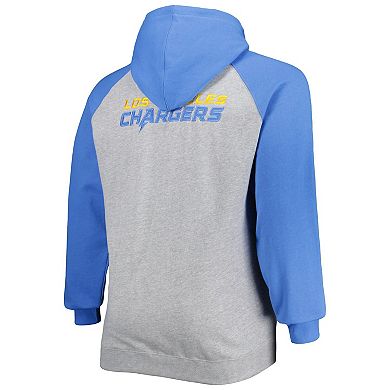 Men's Fanatics Branded Heather Gray Los Angeles Chargers Big & Tall Fleece Raglan Full-Zip Hoodie Jacket