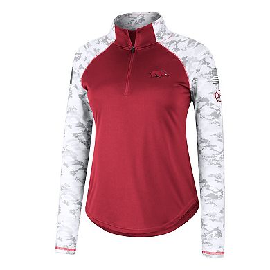 Women's Colosseum Cardinal Arkansas Razorbacks OHT Military Appreciation Flash Arctic Camo Raglan Quarter-Zip Jacket