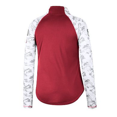 Women's Colosseum Cardinal Arkansas Razorbacks OHT Military Appreciation Flash Arctic Camo Raglan Quarter-Zip Jacket