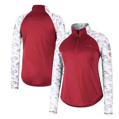 Women's Colosseum Cardinal Arkansas Razorbacks OHT Military Appreciation Flash Arctic Camo Raglan Quarter-Zip Jacket