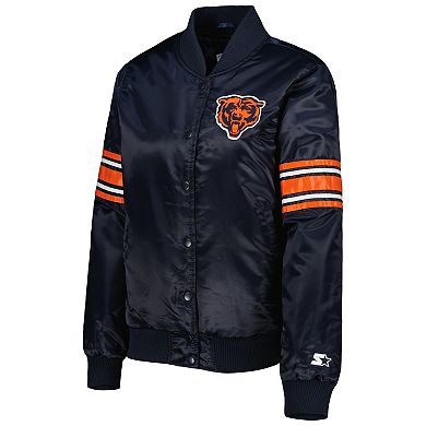 Women's Starter Navy Chicago Bears Line Up Satin Full-Snap Varsity Jacket