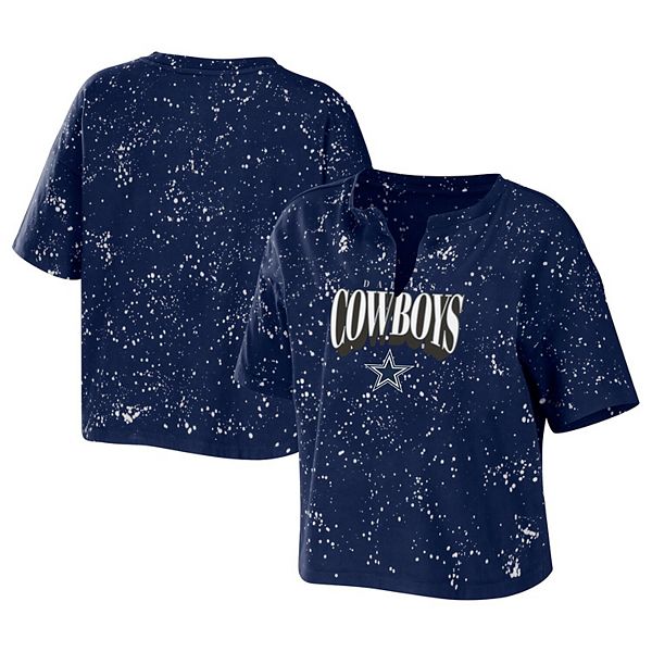 : WEAR by Erin Andrews Women's Navy Dallas Cowboys Bleach Wash  Splatter Notch Neck Cropped T-Shirt : Sports & Outdoors