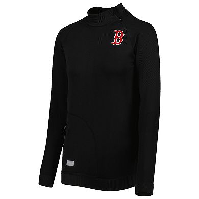 Women's Levelwear Black Boston Red Sox Verse Asymmetrical Raglan Tri-Blend Quarter-Zip Jacket