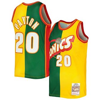 Men's Mitchell & Ness Gary Payton Green/Gold Seattle SuperSonics Hardwood Classics 1995-96 Split Swingman Jersey