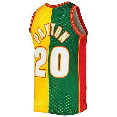 Men's Mitchell & Ness Gary Payton Green/Gold Seattle SuperSonics Hardwood Classics 1995/96 Split Swingman Jersey
