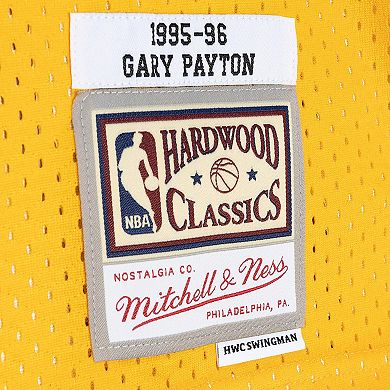 Men's Mitchell & Ness Gary Payton Green/Gold Seattle SuperSonics Hardwood Classics 1995/96 Split Swingman Jersey
