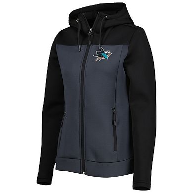 Women's Antigua Black/Gray San Jose Sharks Protect Full-Zip Jacket