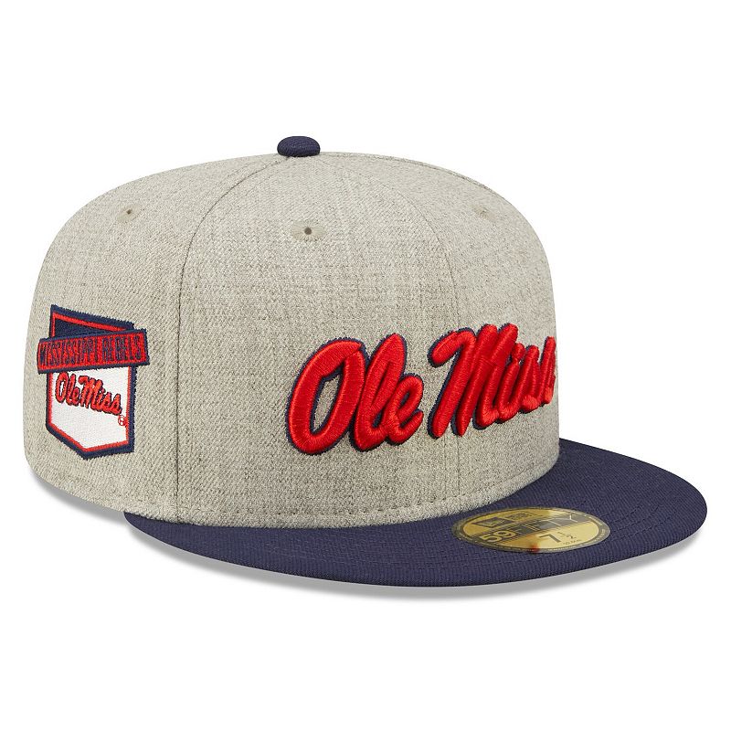 Mens New Era Heather Gray/Navy Ole Miss Rebels Patch 59FIFTY Fitted Hat, S