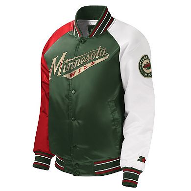 Youth Starter Green Minnesota Wild Raglan Full-Snap Varsity Jacket