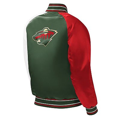 Youth Starter Green Minnesota Wild Raglan Full-Snap Varsity Jacket