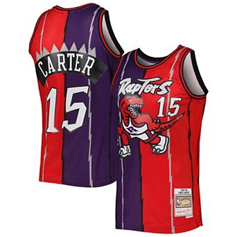 Men's Mitchell & Ness Vince Carter Purple/Red Toronto Raptors Hardwood Classics 1998-99 Split Swingman Jersey