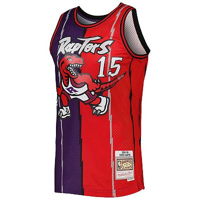 Men's Mitchell & Ness Vince Carter Purple/Red Toronto Raptors Hardwood Classics  1998-99 Split Swingman