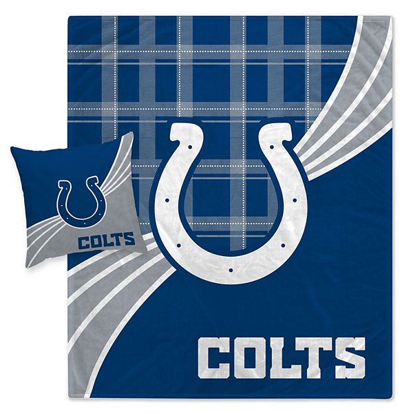 Indianapolis Colts Plaid Wave Flannel Fleece Blanket & Pillow Combo Set
