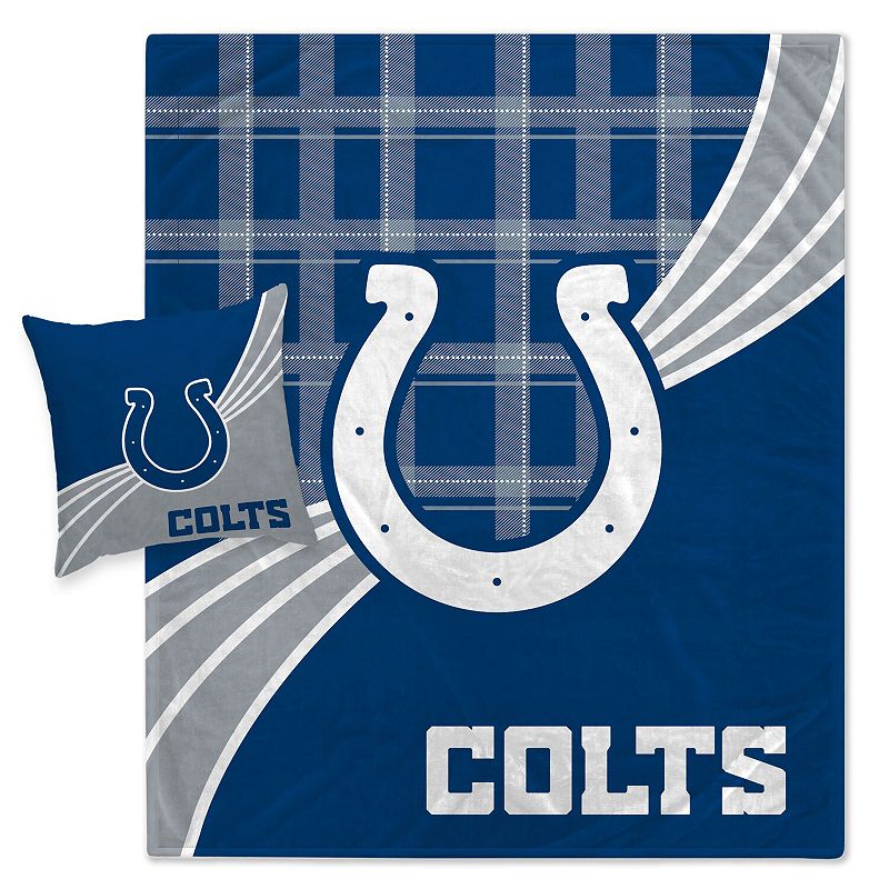 Indianapolis Colts Plaid Wave Flannel Fleece Blanket & Pillow Combo Set, Mu