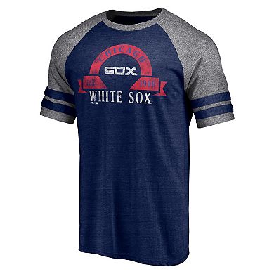 Men's Fanatics Branded Heather Navy Chicago White Sox Utility Two-Stripe Raglan Tri-Blend T-Shirt
