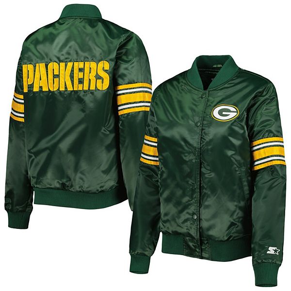 Green Bay Packers Starter Enforcer Satin Varsity Full-Snap Jacket - Green /Gold