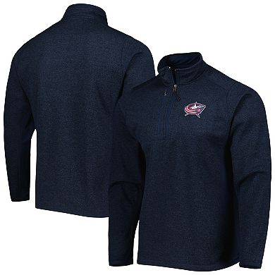 Men's Antigua Heathered Navy Columbus Blue Jackets Course Quarter-Zip ...