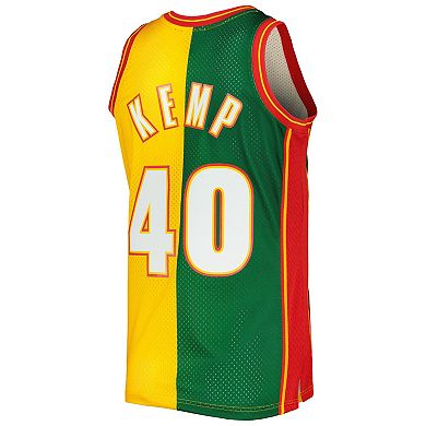 Men's Mitchell & Ness Shawn Kemp Green/Gold Seattle SuperSonics Hardwood Classics 1995-96 Split Swingman Jersey