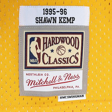 Men's Mitchell & Ness Shawn Kemp Green/Gold Seattle SuperSonics Hardwood Classics 1995-96 Split Swingman Jersey