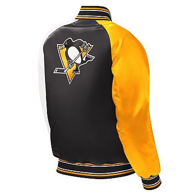 Youth Starter Black Pittsburgh Penguins Raglan Full-Snap Varsity Jacket