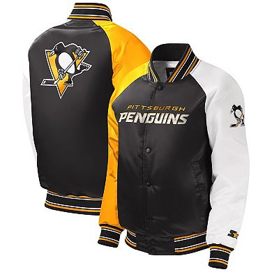 Youth Starter Black Pittsburgh Penguins Raglan Full-Snap Varsity Jacket