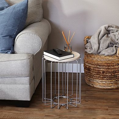 Sunnydaze Steel Wire End Table with Faux Woodgrain Tabletop - Brown