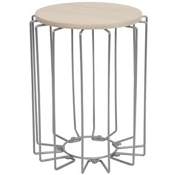Sunnydaze Steel Wire End Table with Faux Woodgrain Tabletop