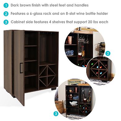 Sunnydaze Lavina Wine Cabinet with Glass and Bottle Storage Shelves