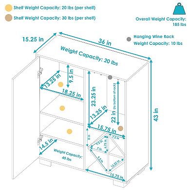 Sunnydaze Lavina Wine Cabinet with Glass and Bottle Storage Shelves