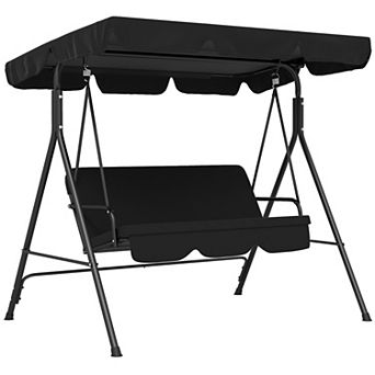 Outsunny 3-Seat Outdoor Patio Swing w/ Canopy & Cushion, 2