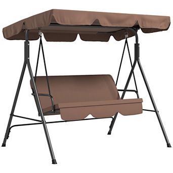 Outsunny 3-Seat Outdoor Patio Swing w/ Canopy & Cushion, 2