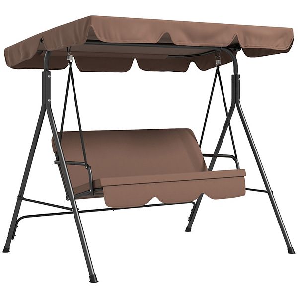 Outsunny 3-Seat Outdoor Patio Swing Chair w/ Tilt Canopy Cushion - Brown V2